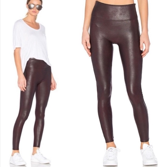 SPANX Pants - NWOT Spanx Faux Leather Leggings Women’s M Wine Purple Shine Sleek Skinny #2437